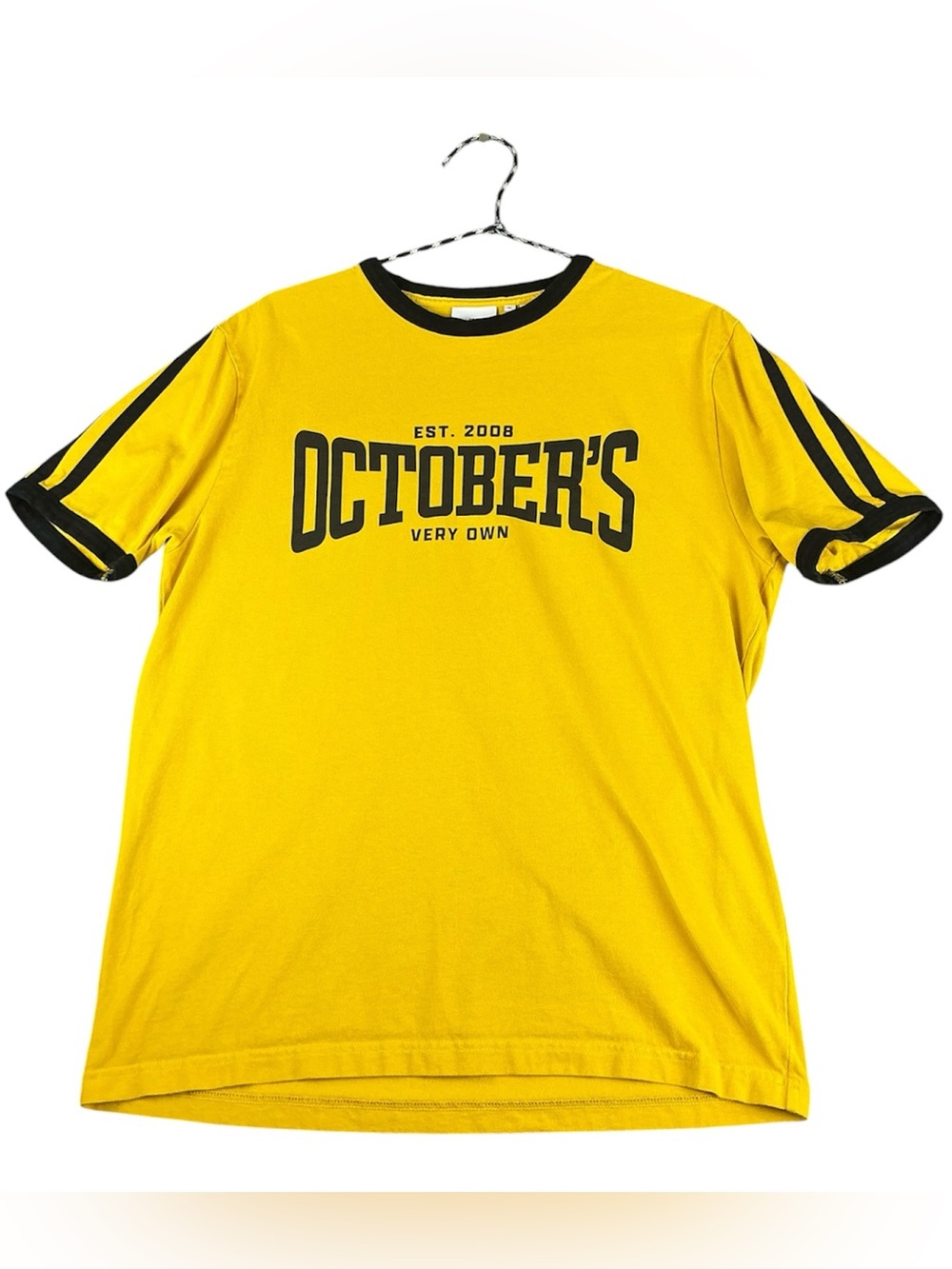 Octobers Very Own (OVO) Collegiate-Style Ringer T-Shirt, BLK/Yellow Size Medium